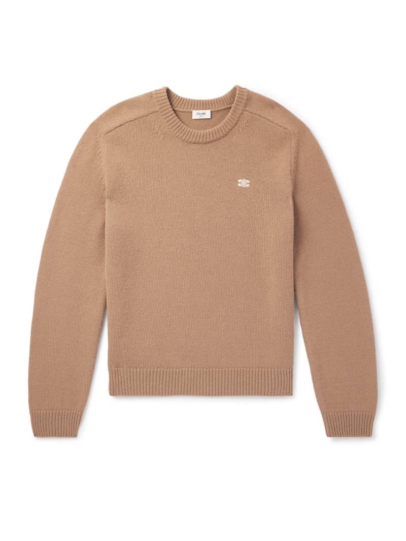 CELINE - Logo-Embroidered Wool and Cashmere-Blend Sweater - Men - Brown - M von CELINE