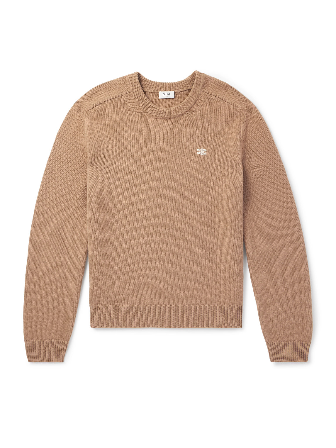 CELINE - Logo-Embroidered Wool and Cashmere-Blend Sweater - Men - Brown - XXL von CELINE