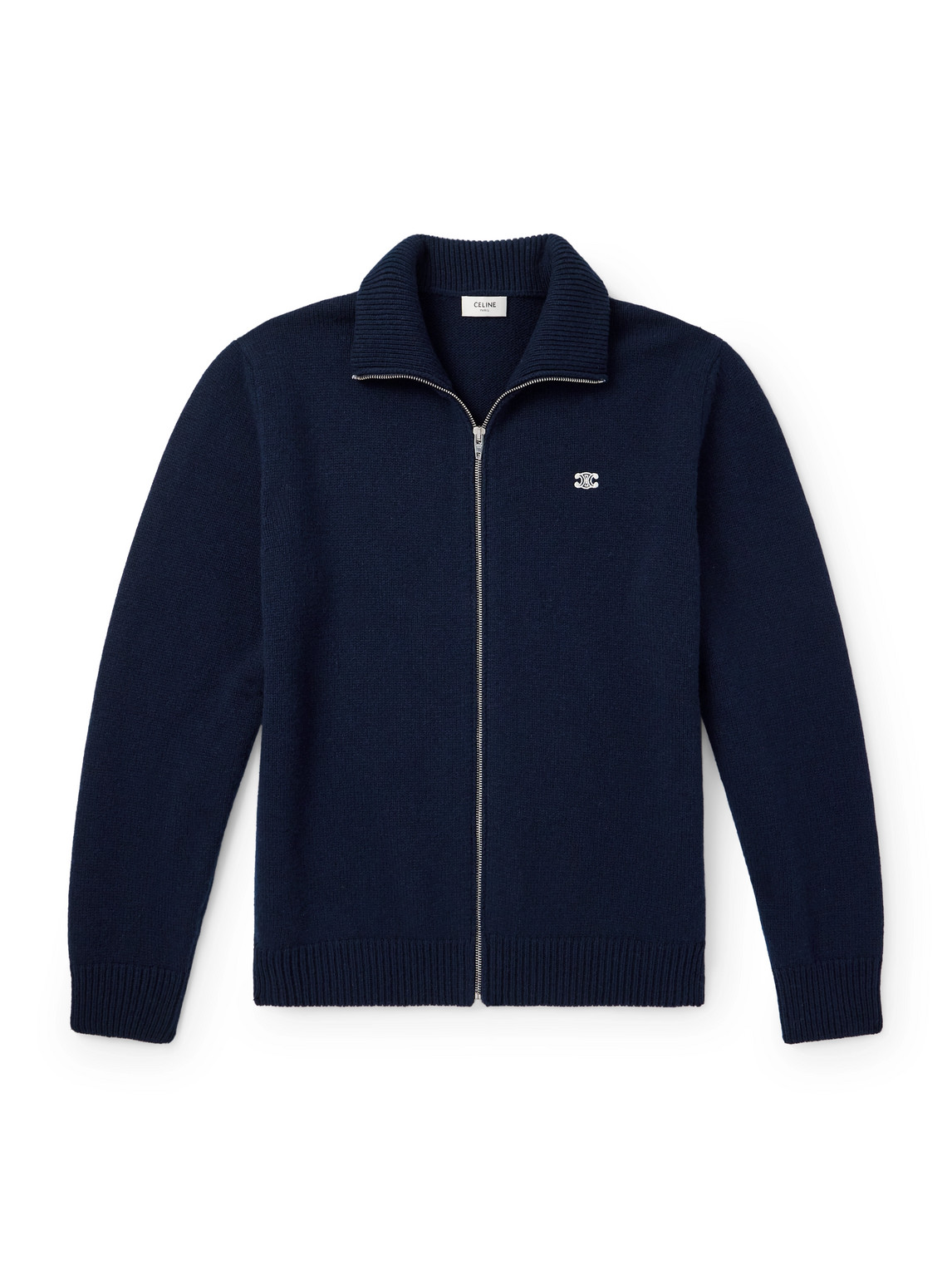CELINE - Logo-Embroidered Wool and Cashmere-Blend Zip-Up Cardigan - Men - Blue - XXL von CELINE
