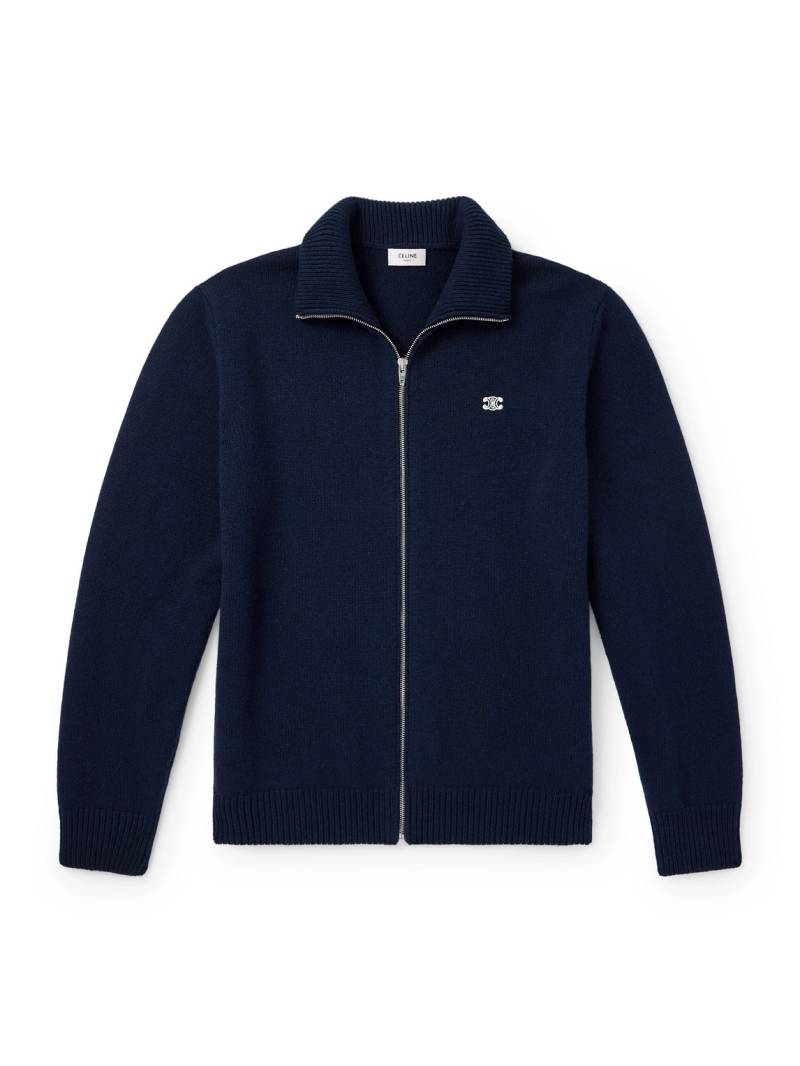 CELINE - Logo-Embroidered Wool and Cashmere-Blend Zip-Up Cardigan - Men - Blue - XXL von CELINE