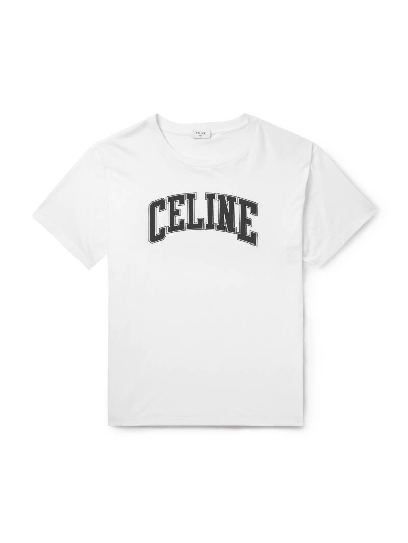 CELINE - Logo-Flocked Cotton-Jersey T-Shirt - Men - Neutrals - L von CELINE