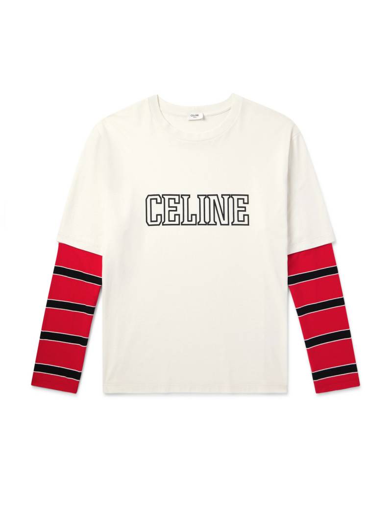 CELINE - Logo-Print Layered Striped Cotton-Jersey T-Shirt - Men - Neutrals - L von CELINE