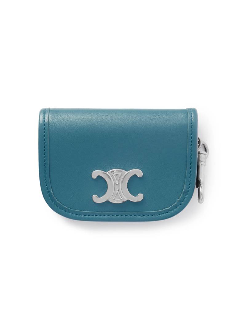 CELINE - Nano Logo-Embellished Leather and Silver-Tone Keyring Wallet - Men - Blue von CELINE