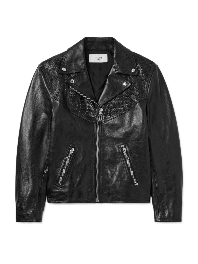 CELINE - Slim-Fit Cropped Textured-Leather Biker Jacket - Men - Black - IT 48 von CELINE