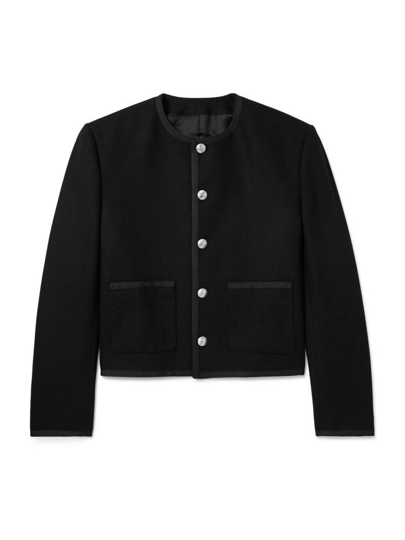 CELINE - Slim-Fit Cropped Webbing-Trimmed Cashmere-Felt Jacket - Men - Black - IT 44 von CELINE