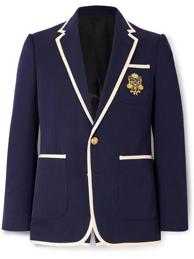 CELINE - Slim-Fit Logo-Appliquéd Piped Wool-Twill Blazer - Men - Blue - IT 48 von CELINE