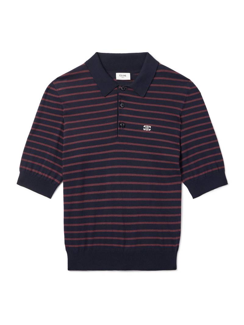 CELINE - Slim-Fit Logo-Embroidered Striped Cotton Polo Shirt - Men - Blue - XXL von CELINE