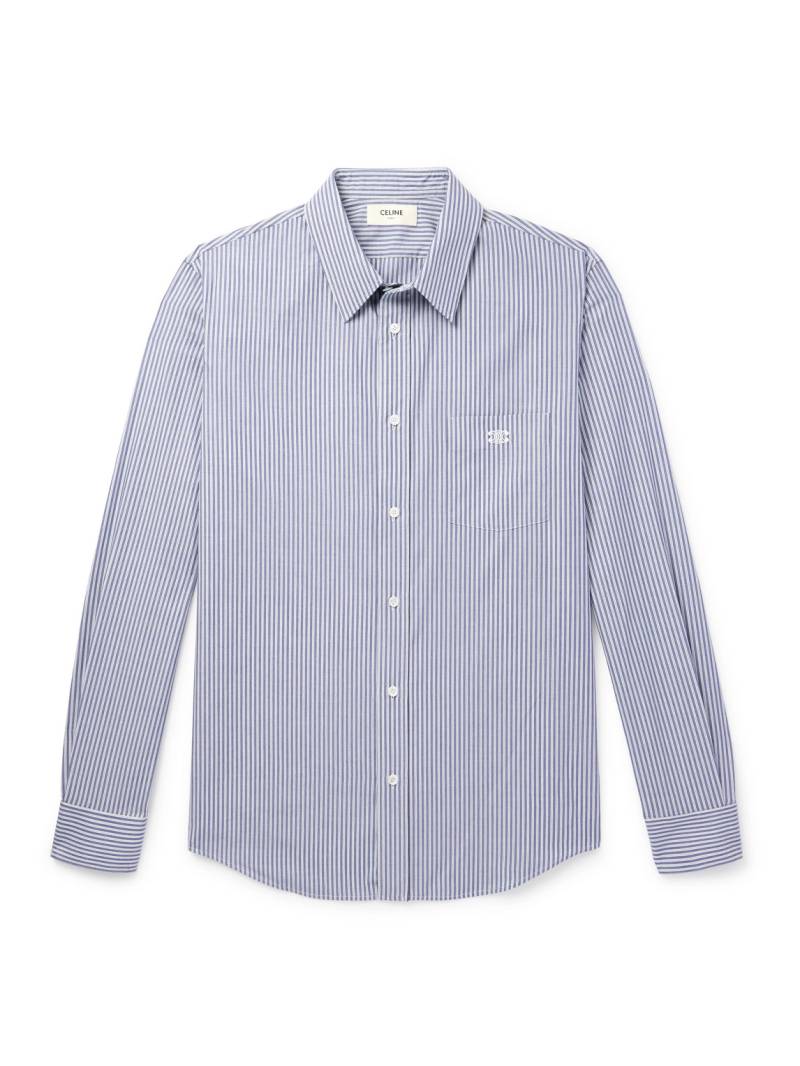 CELINE - Slim-Fit Logo-Embroidered Striped Cotton Shirt - Men - Blue - EU 38 von CELINE