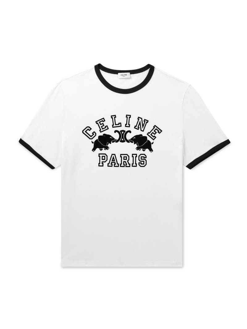 CELINE - Slim-Fit Logo-Flocked Cotton-Jersey T-Shirt - Men - Neutrals - M von CELINE