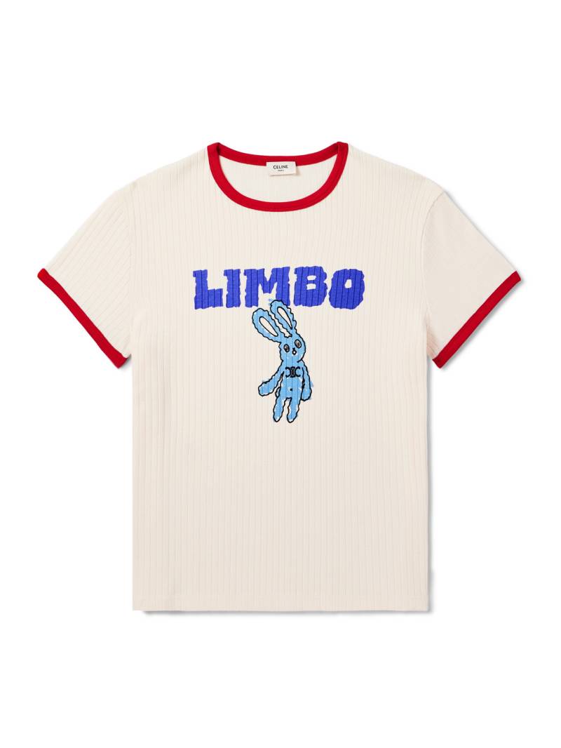 CELINE - Slim-Fit Printed Ribbed Cotton-Jersey T-Shirt - Men - Neutrals - XXL von CELINE