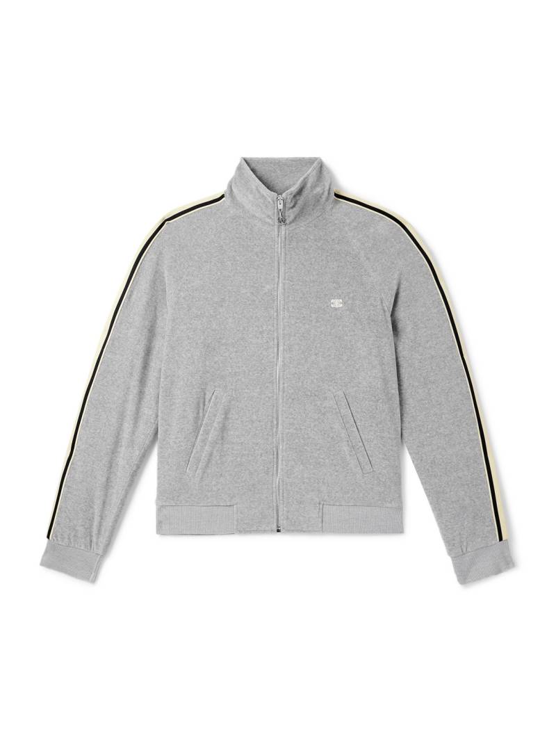 CELINE - Slim-Fit Webbing-Trimmed Logo-Embroidered Cotton-Blend Velour Track Jacket - Men - Gray - XS von CELINE