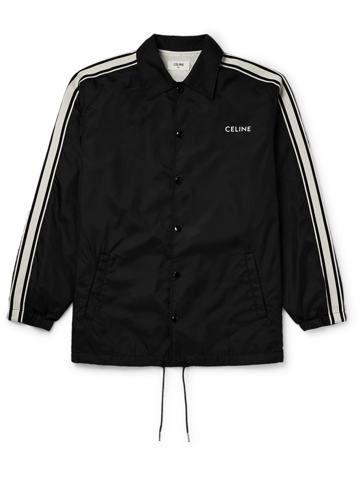 CELINE - Striped Webbing-Trimmed Logo-Print Nylon Jacket - Men - Black - IT 52 von CELINE