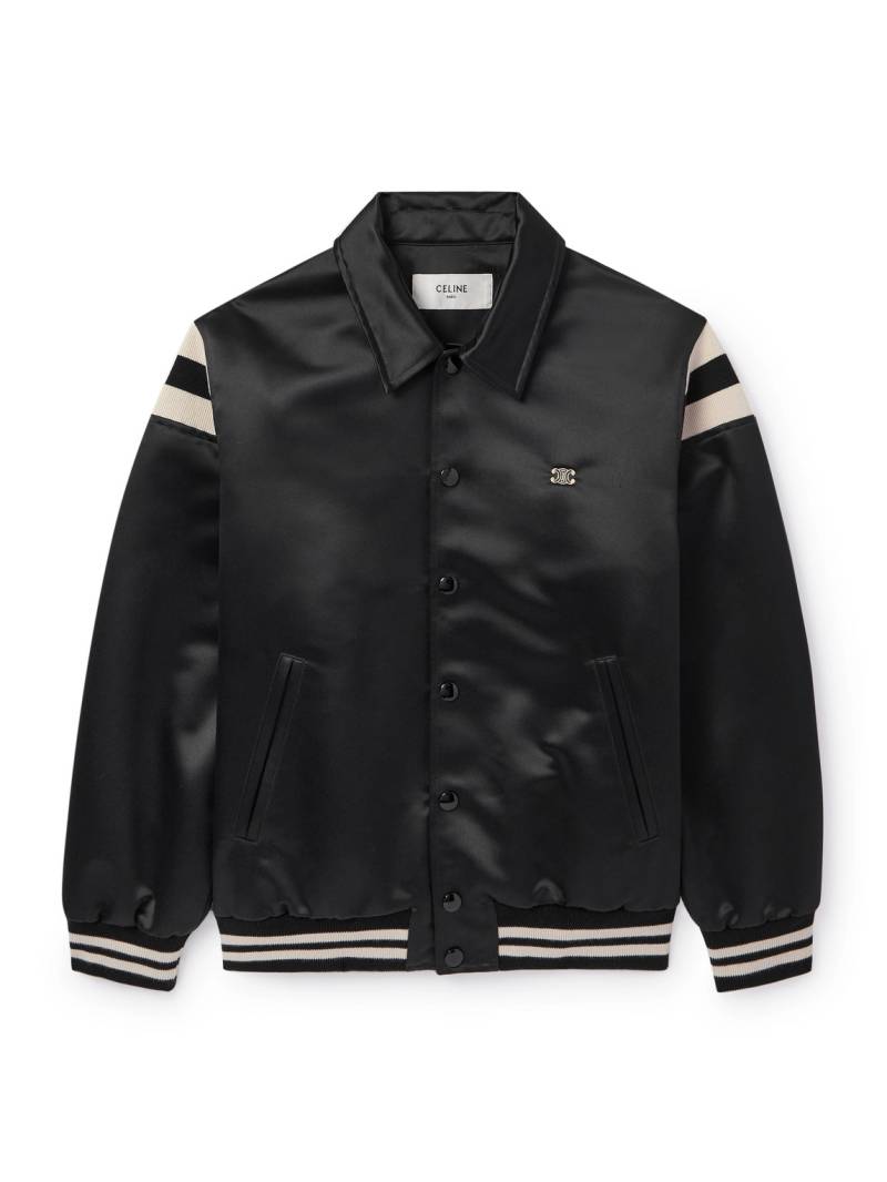 CELINE - Teddy Logo-Embroidered Satin Varsity Jacket - Men - Black - IT 48 von CELINE