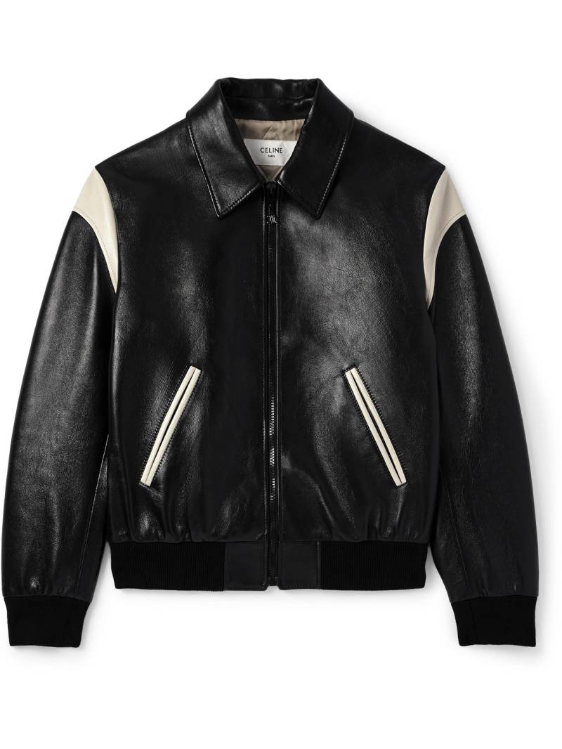 CELINE - Teddy Slim-Fit Colour-Block Leather Varsity Jacket - Men - Black - IT 52 von CELINE