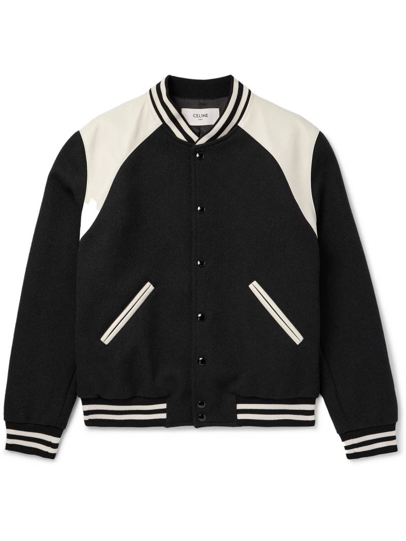 CELINE - Teddy Striped Colour-Block Leather-Trimmed Virgin Wool-Blend Varsity Jacket - Men - Black - IT 46 von CELINE