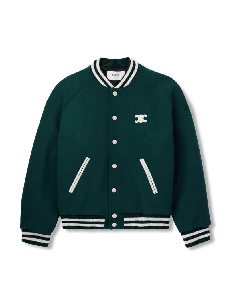 CELINE - Teddy Triomphe Leather-Trimmed Wool-Blend Varsity Jacket - Men - Green - IT 44 von CELINE