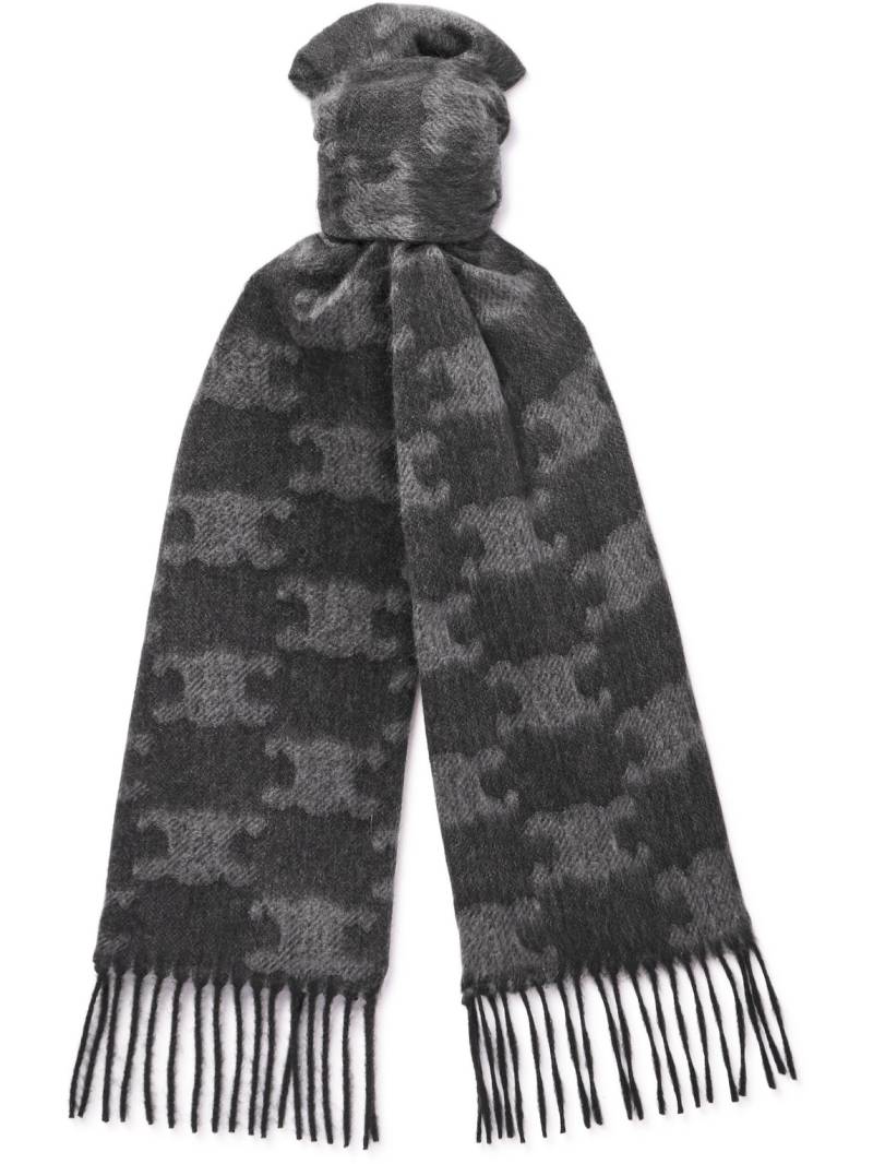 CELINE - Triomphe Fringed Monogrammed Jacquard-Knit Cashmere Scarf - Men - Gray CELINE - Triomphe Fringed Monogrammed Jacquard-Knit Cashmere Scarf - Men - Gray von CELINE