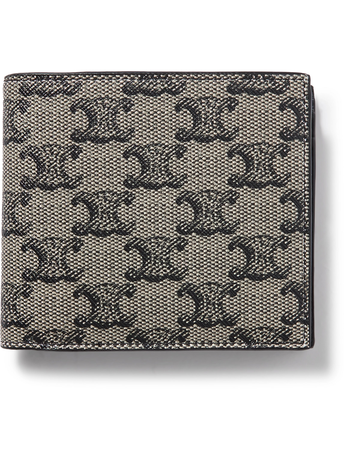 CELINE - Triomphe Leather-Trimmed Coated-Canvas Billfold Wallet - Men - Neutrals von CELINE