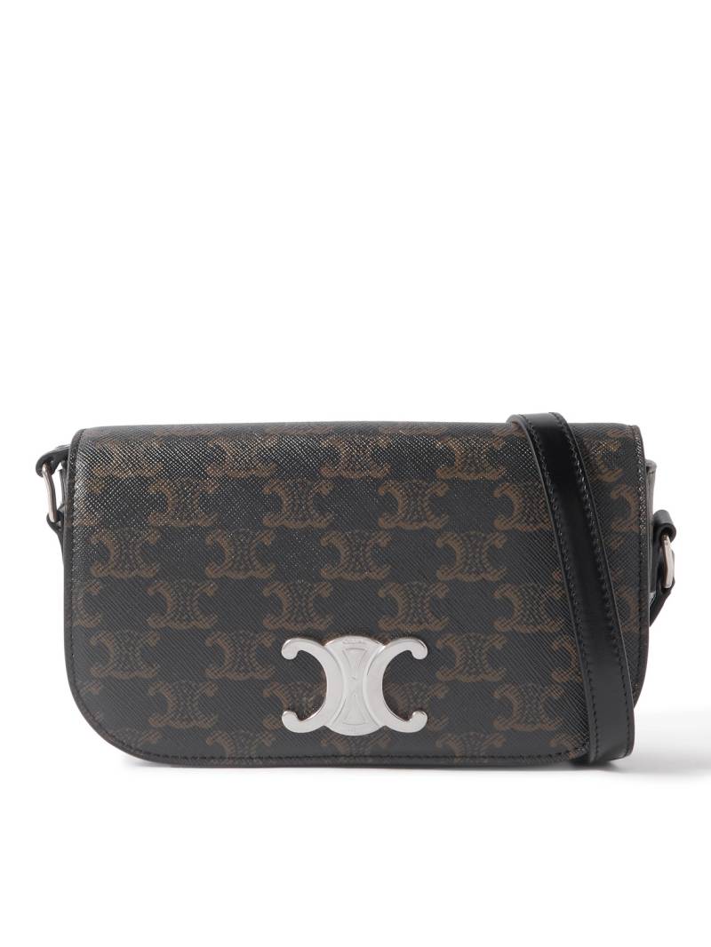 CELINE - Triomphe Leather-Trimmed Logo-Print Coated-Canvas Messenger Bag - Men - Black von CELINE