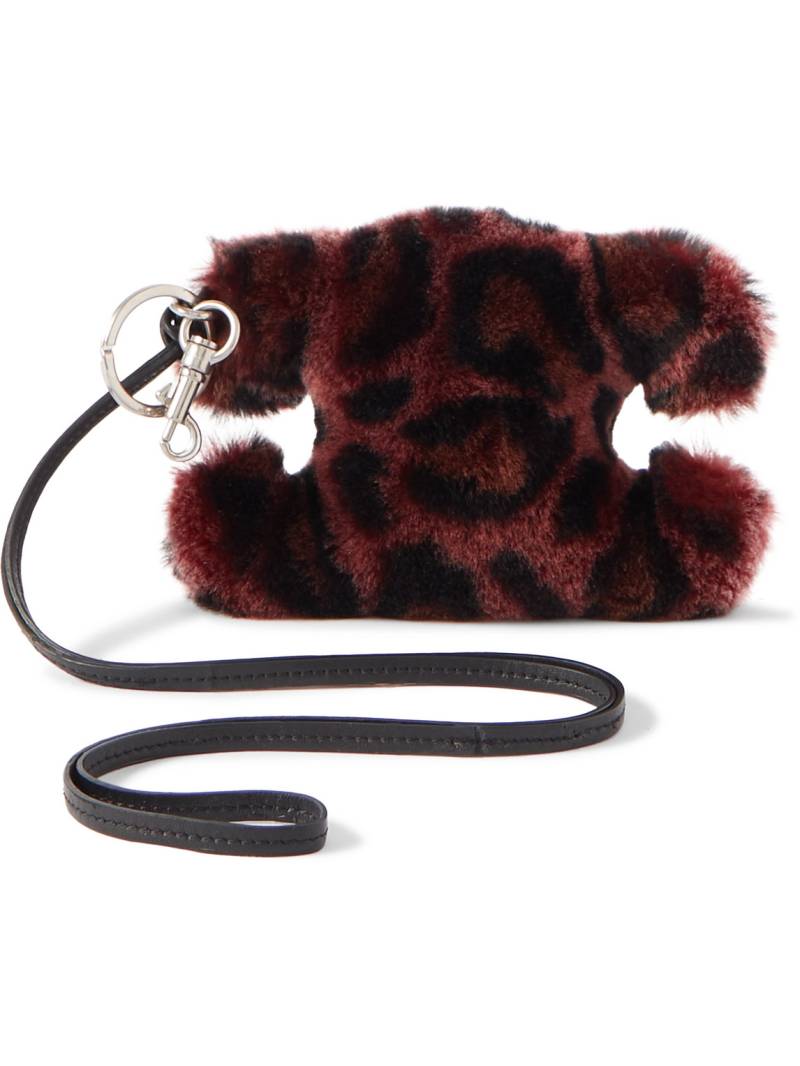 CELINE - Triomphe Leopard-Print Shearling and Leather Keyring - Men - Burgundy von CELINE