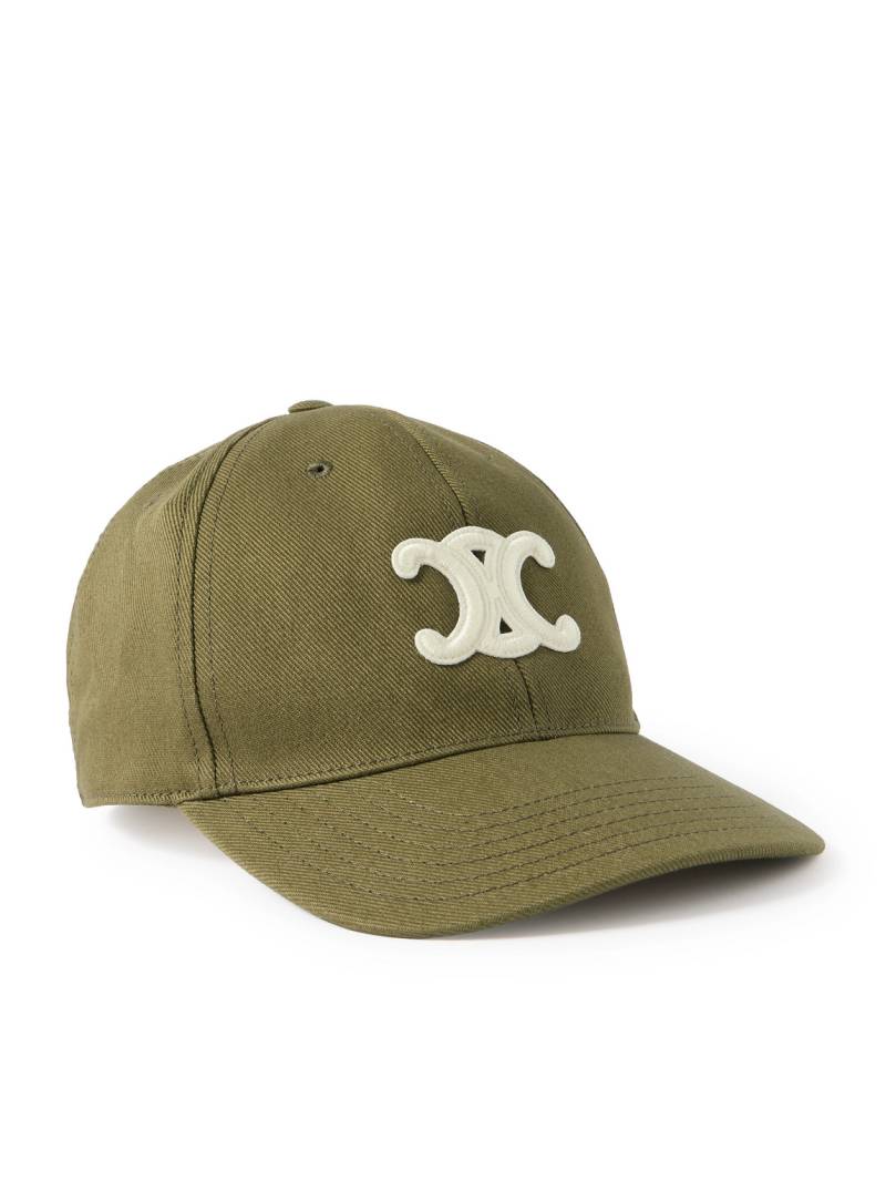 CELINE - Triomphe Logo-Appliquéd Cotton-Blend Drill Baseball Cap - Men - Green - S von CELINE