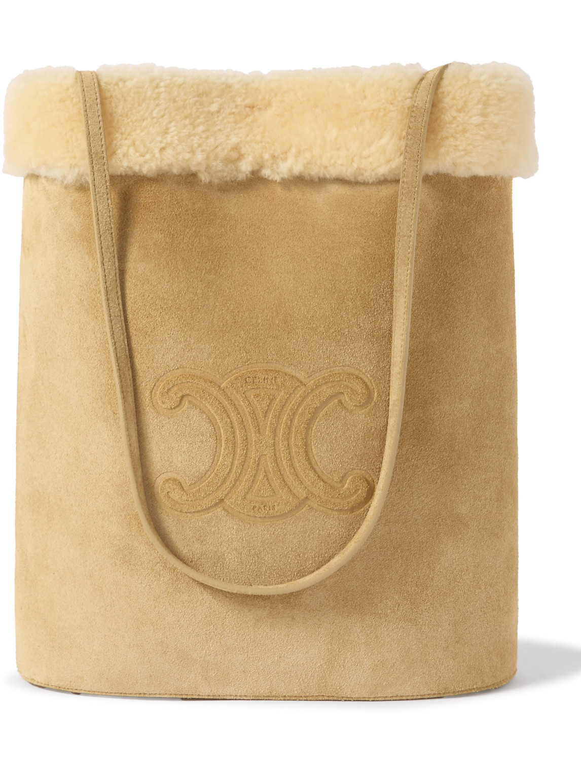 CELINE - Triomphe Logo-Embossed Shearling Bucket Bag - Men - Neutrals von CELINE
