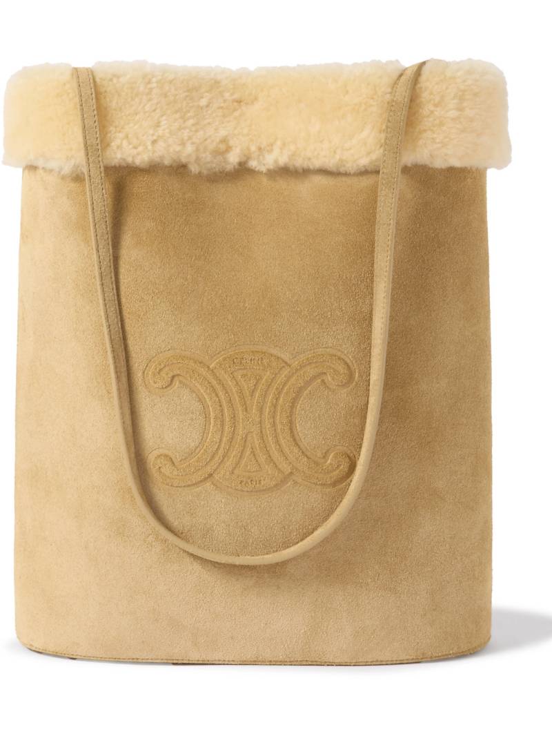 CELINE - Triomphe Logo-Embossed Shearling Bucket Bag - Men - Neutrals von CELINE