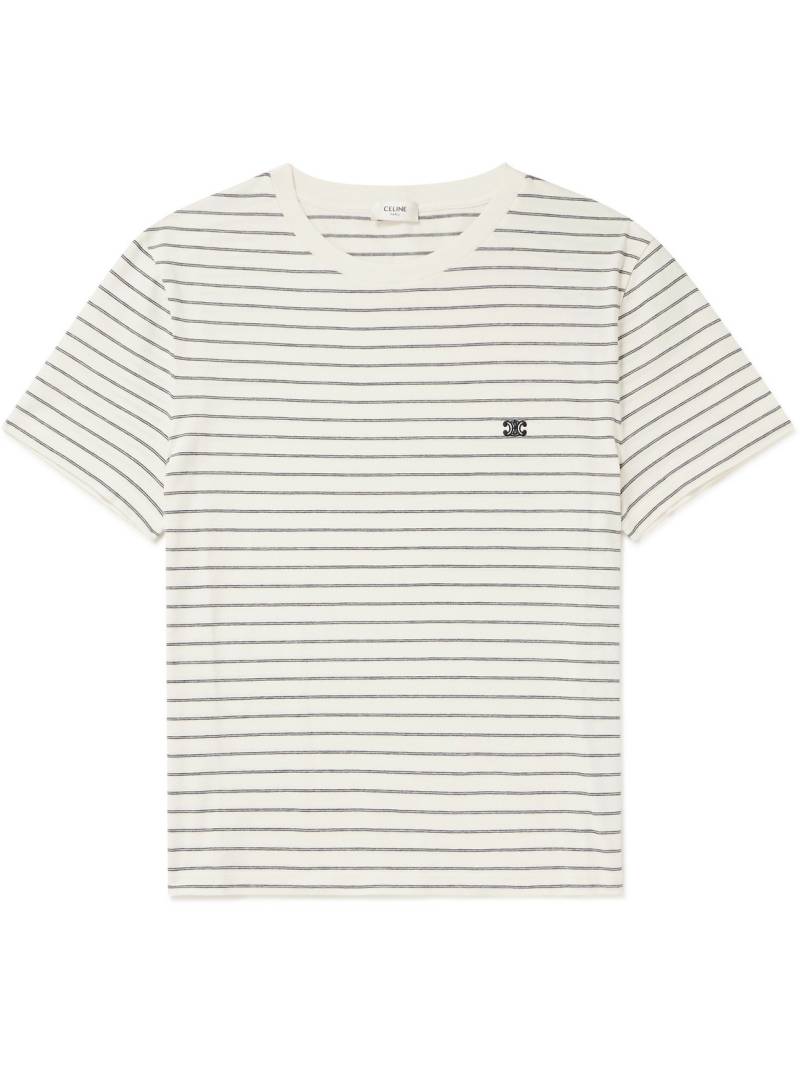 CELINE - Triomphe Logo-Embroidered Striped Cotton-Jersey T-Shirt - Men - Neutrals - XL von CELINE