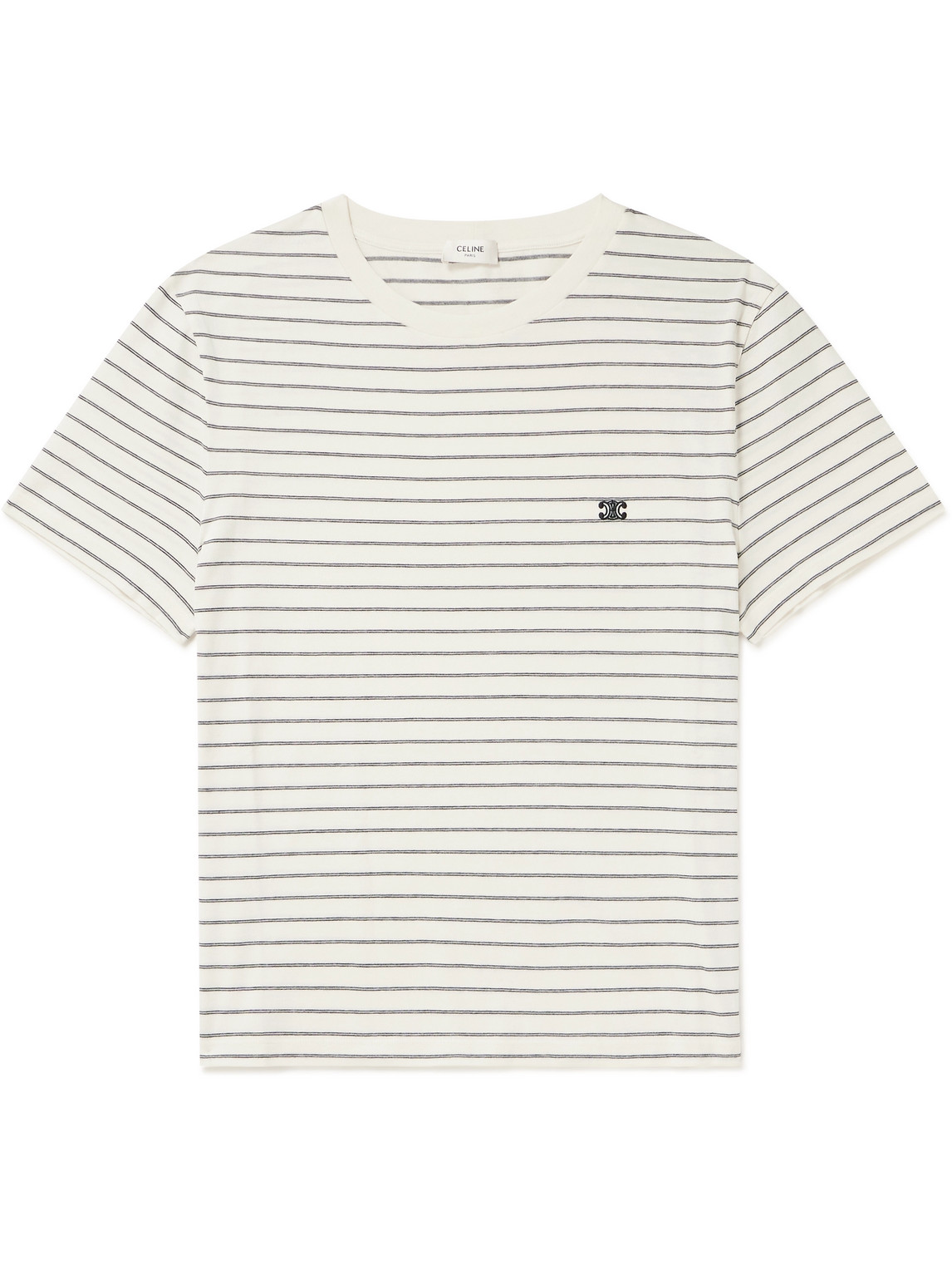 CELINE - Triomphe Logo-Embroidered Striped Cotton-Jersey T-Shirt - Men - Neutrals - XXL von CELINE