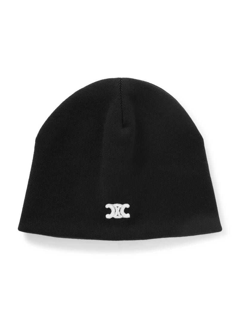 CELINE - Triomphe Logo-Embroidered Wool Beanie - Men - Black von CELINE