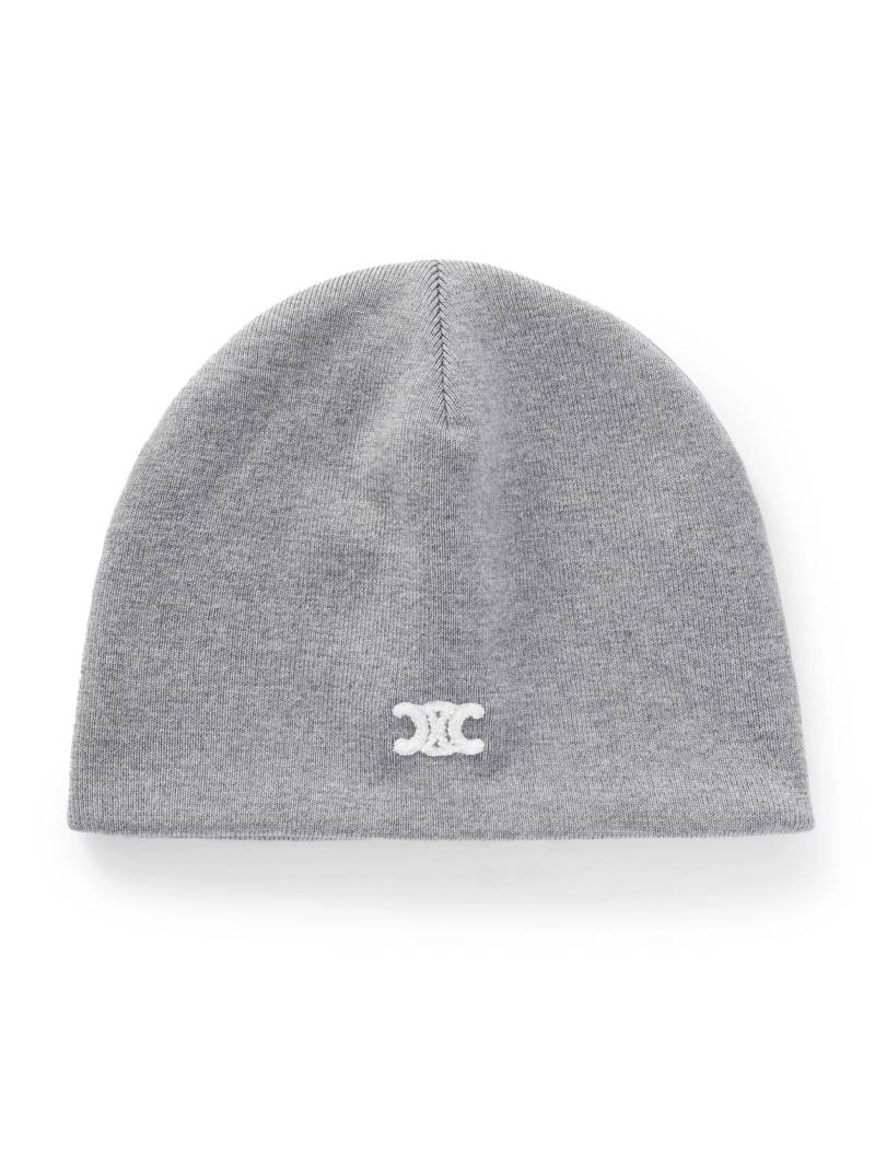 CELINE - Triomphe Logo-Embroidered Wool Beanie - Men - Gray von CELINE