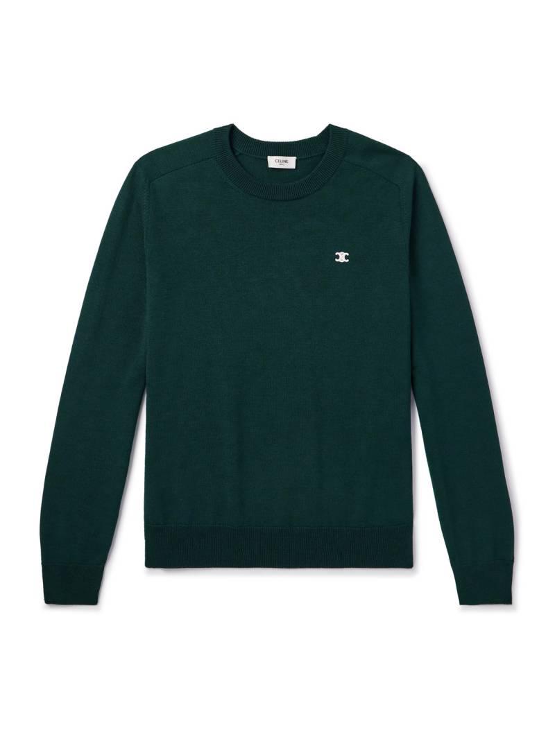 CELINE - Triomphe Logo-Embroidered Wool Sweater - Men - Green - S CELINE - Triomphe Logo-Embroidered Wool Sweater - Men - Green - S von CELINE