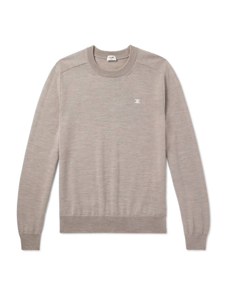 CELINE - Triomphe Logo-Embroidered Wool Sweater - Men - Neutrals - XS von CELINE