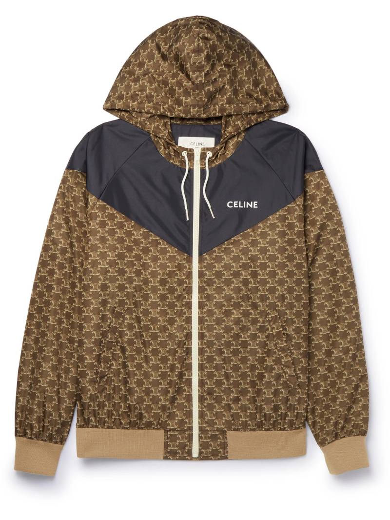 CELINE - Triomphe Logo-Print Panelled Satin and Shell Hooded Track Jacket - Men - Brown - IT 46 von CELINE