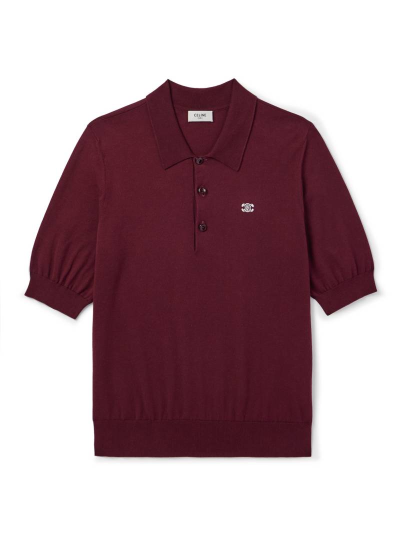 CELINE - Triomphe Slim-Fit Cropped Logo-Embroidered Cotton Polo Shirt - Men - Burgundy - S von CELINE