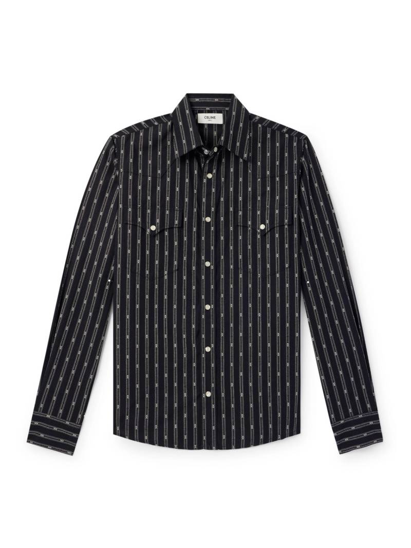 CELINE - Triomphe Slim-Fit Striped Cotton Western Shirt - Men - Black - L von CELINE