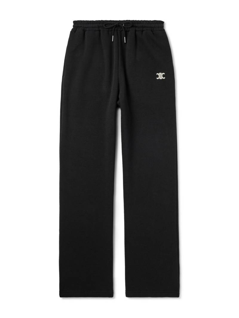 CELINE - Triomphe Straight-Leg Logo-Embroidered Cotton and Cashmere-Blend Jersey Sweatpants - Men - Black - L von CELINE