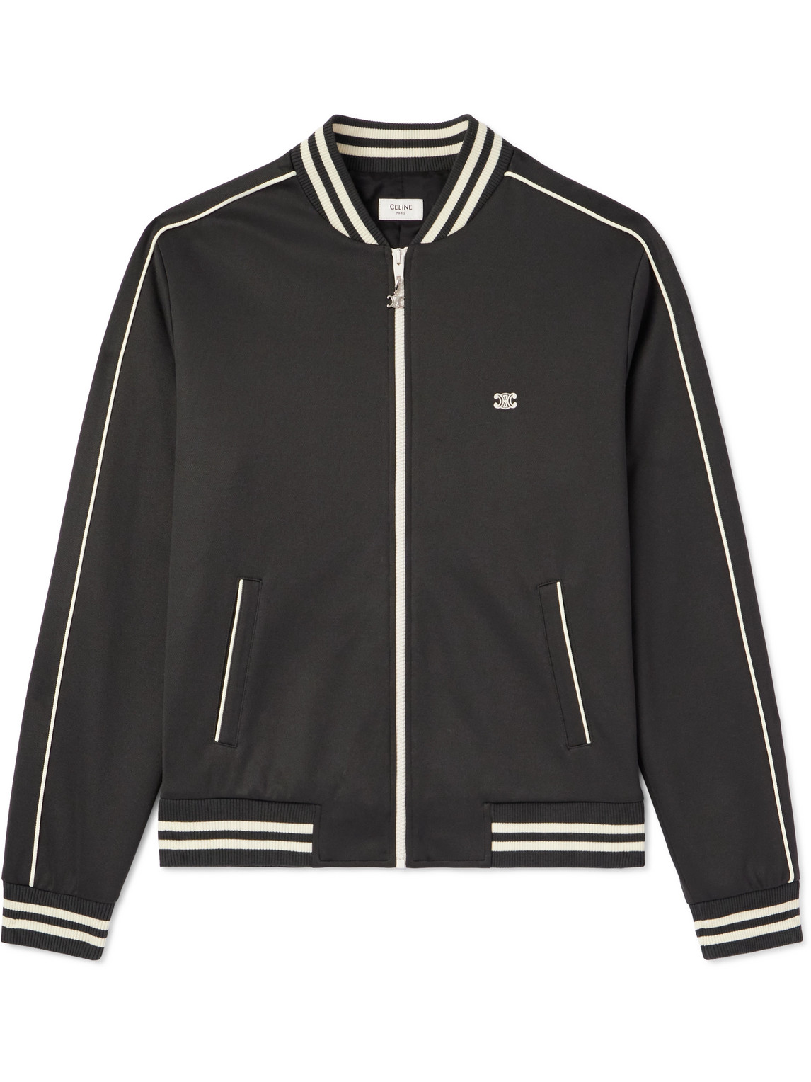 CELINE - Triomphe Teddy Slim-Fit Logo-Embroidered Tech-Jersey Track Jacket - Men - Gray - L von CELINE