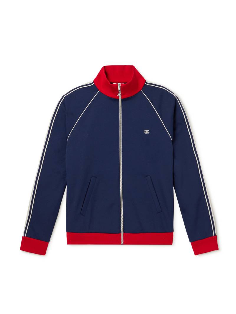 CELINE - Webbing-Trimmed Logo-Embroidered Jersey Track Jacket - Men - Blue - M von CELINE