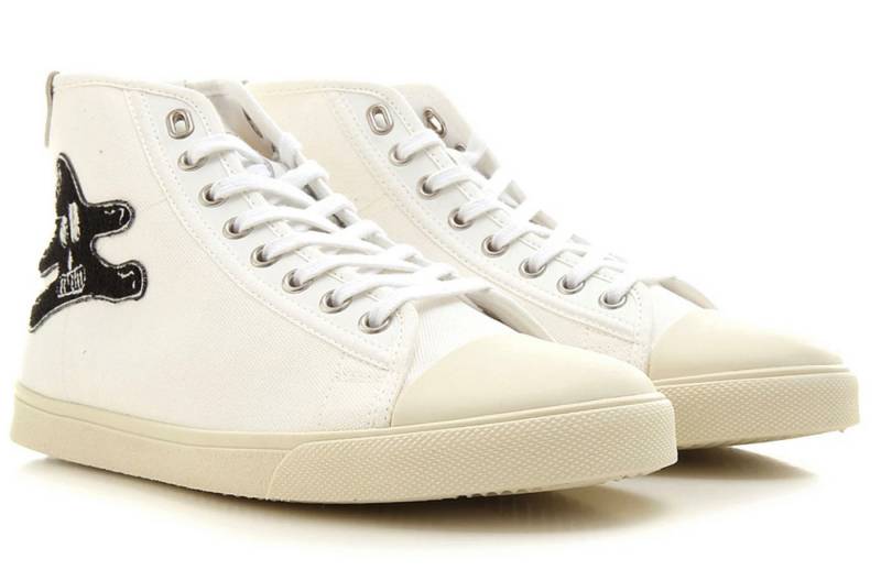 CELINE x André Butzer High-Top Limited Schuhe 'Blank' Weiß Sneaker Filz-Patch im André Butzer Stil, CELINE-Logoprint auf der Zunge von CELINE