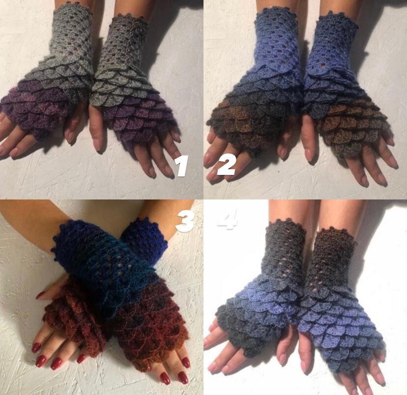 10 Farbe Fingerlose Handschuhe Häkeln Winterhandschuhe Spitzenhandschuhe Armstulpen Pulswärmer Drachenschuppe, Weihnachtsgeschenk, Fäustlinge von CELINICRAFTS