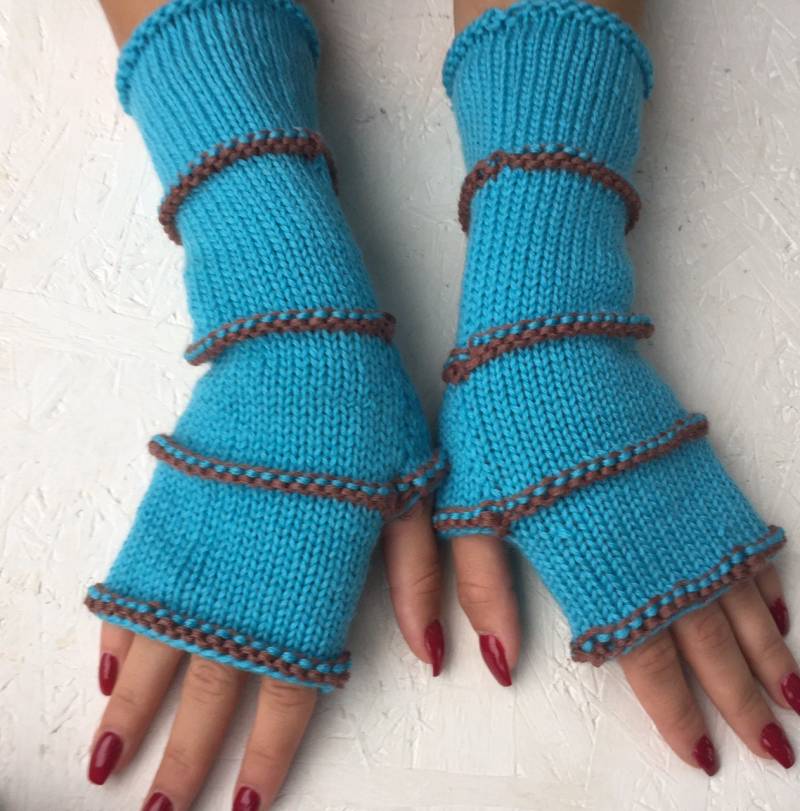 Blaue Fingerlose Handschuhe Lange Armstulpen Boho Handschuh Frauen Lange Versandfertig von CELINICRAFTS