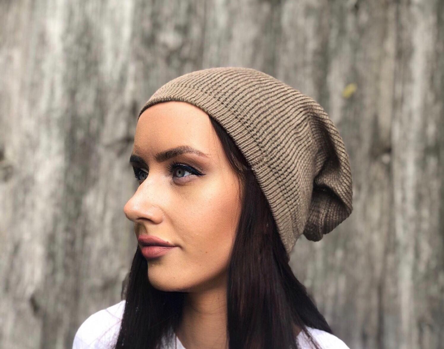 Damen Sommermütze, Braune Leinenslouchy Beanie, Sonnenhut, Strickleinenhut von CELINICRAFTS