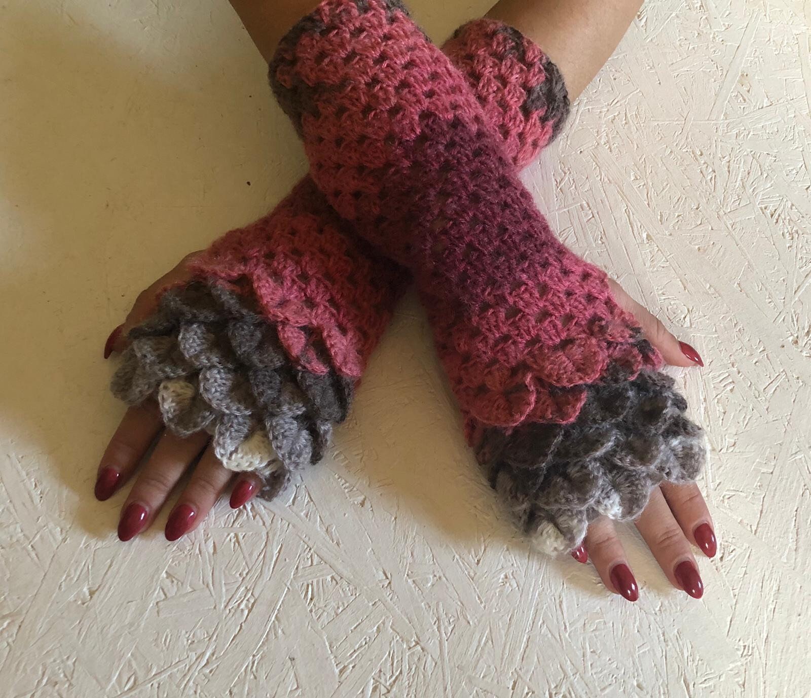 Fingerlose Handschuhe , Neu Gehäkelte Armstulpen Drachen Schuppen Häkelhandschuhe Gehäkelte Damen von CELINICRAFTS