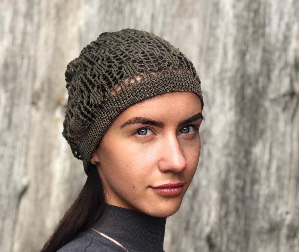 Frauen Sommer Khaki Leinen Hut, Strickmütze Slouchy Hut Sonnenhut von CELINICRAFTS