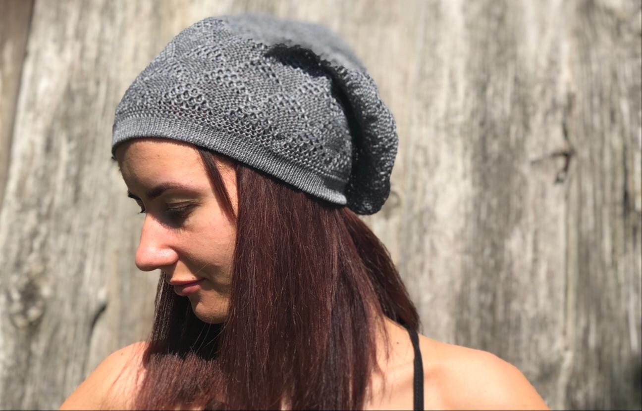 Frauen Sommer Leinen Hut Grau Beanie Slouchy Sonnenhut von CELINICRAFTS