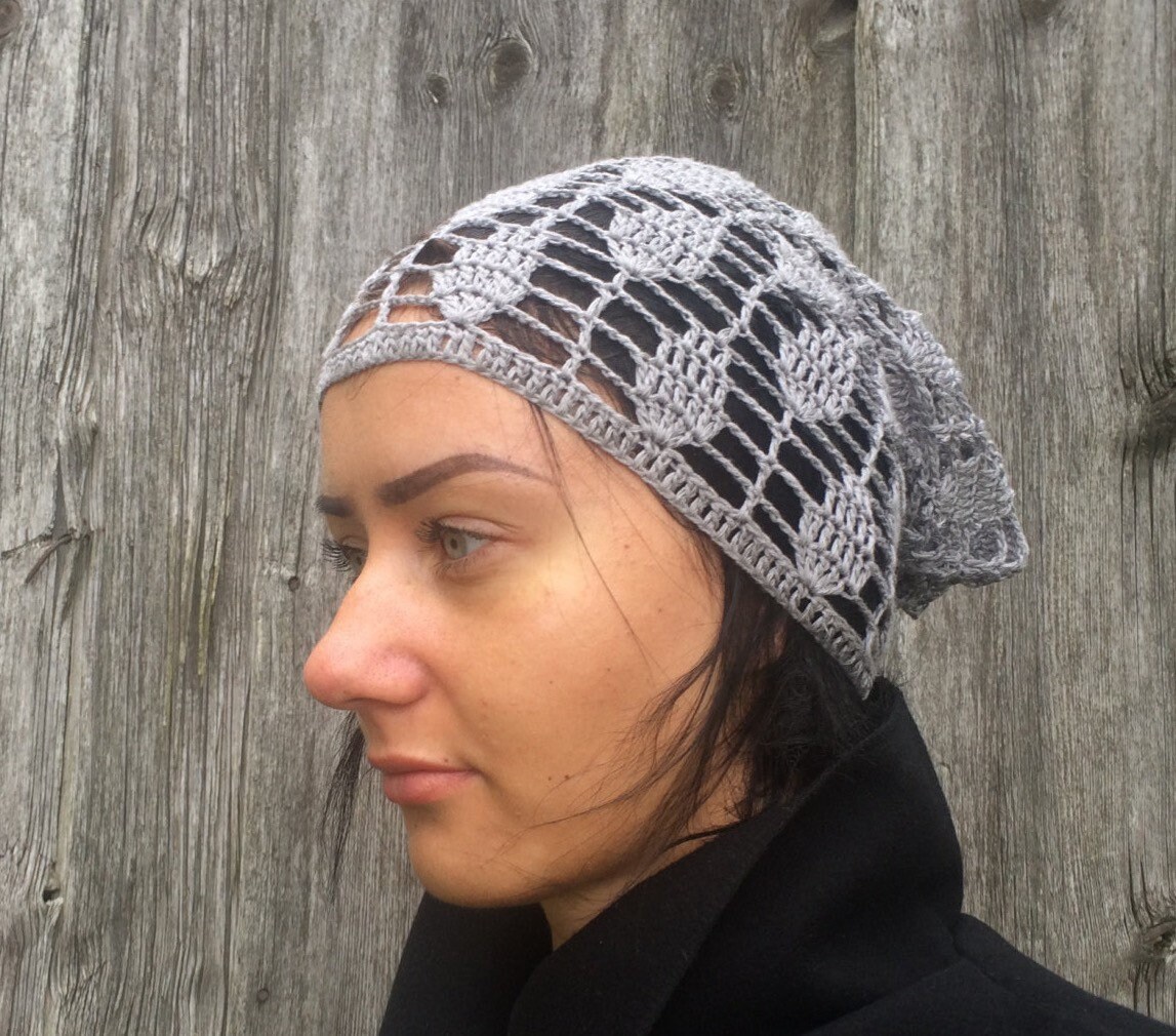 Gehäkelte Mütze - Slouchy Beanie, Sommer Grauer Leinen Hut, Slouchy Mütze, Damen Mütze von CELINICRAFTS