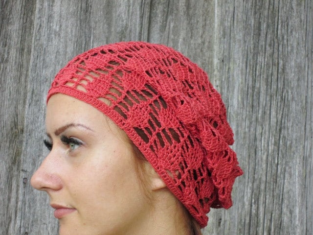 Gehäkelter Sommerhut, Roter Slouchy Hut Hand Häkeln Damen - Hut, Sonnenhut von CELINICRAFTS