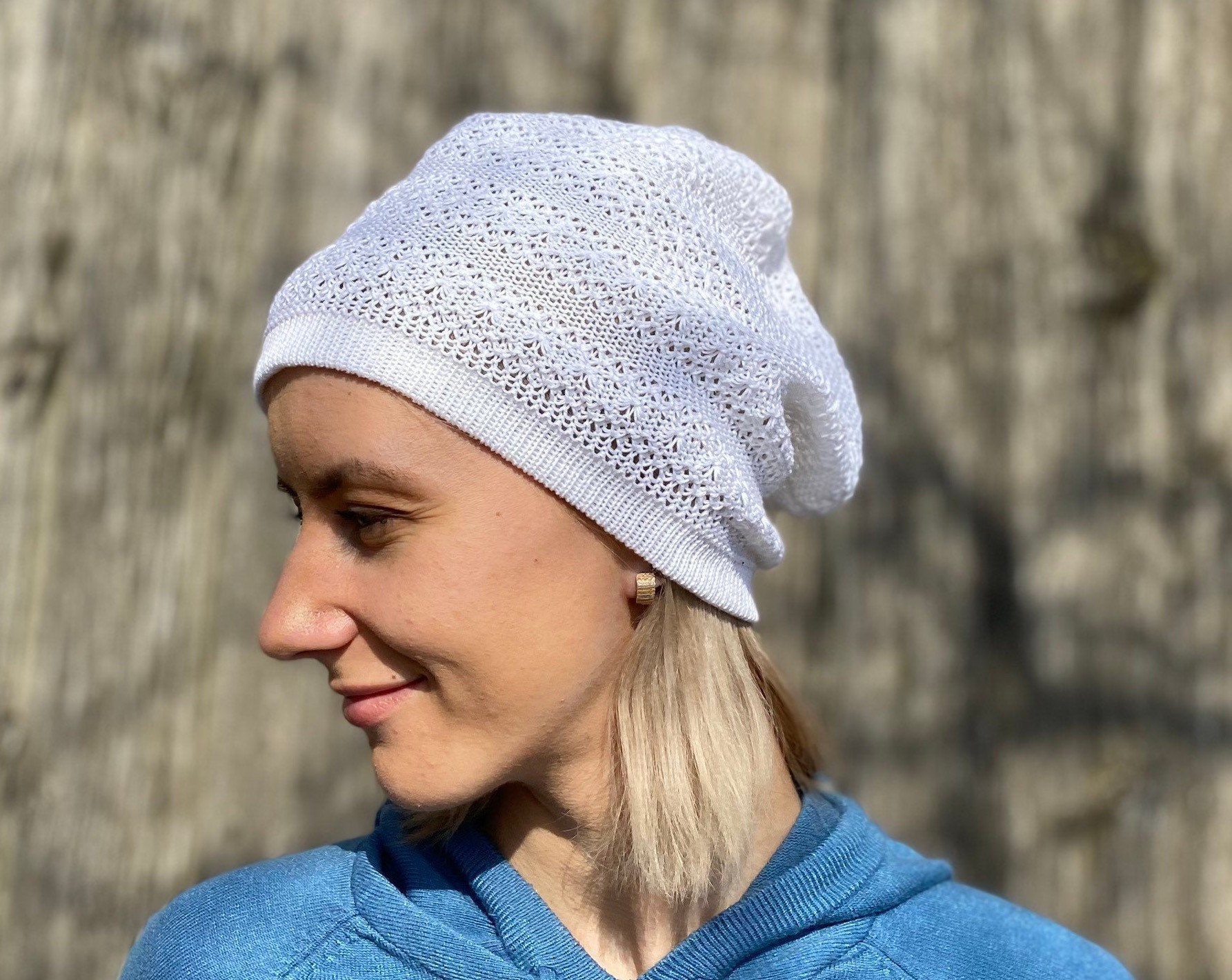 Leinen Beanie, Beanie Gestrickt Frauen Sommer Hut Sommerhut, Weiße Mütze, Gestrickte Sommermütze, Slouchy Sonnenhut von CELINICRAFTS