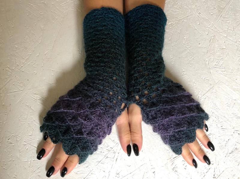 Neue Armstulpen, Drachenschuppen Stulpen Frauen Fingerlose Gehäkelte Armstulpen Herbst Fingerlose, Sofort Lieferbar von CELINICRAFTS